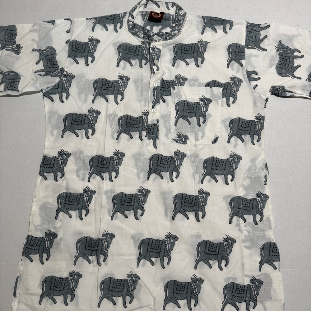 Unbranded White/Grey Goat AOP Kurta, Men's Small